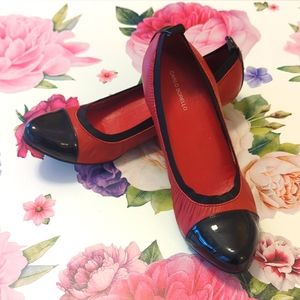 Carlo Borello Red Leather /Black Patent Flat